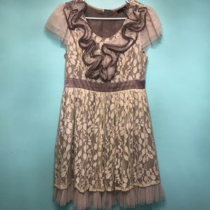 Brown Lace Ruffled Boutique Dress